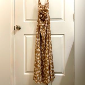 Lulu’s, Brown Floral Strappy Maxi Dress, Size US S